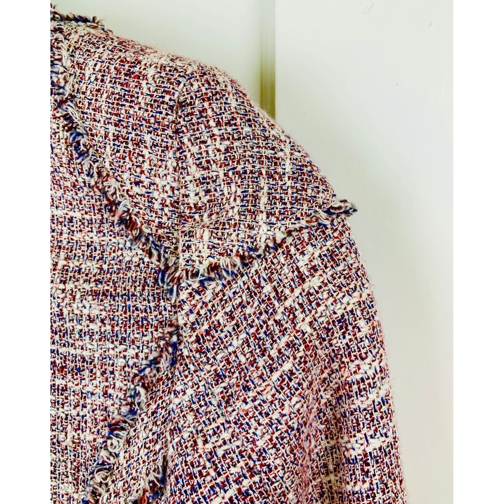 Banana Republic Frayed‎ Boucle Tweed Zip Front Linen Blend Cropped Jacket / 2 - Picture 12 of 16